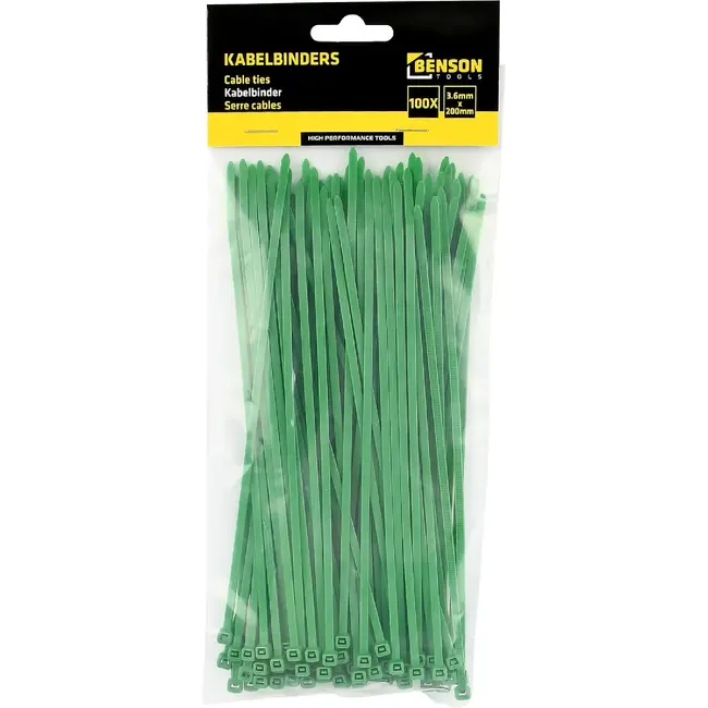 Benson 100-delige set groene kabelbinders - 3,6 x 200 mm - veelzijdig en duurzaam