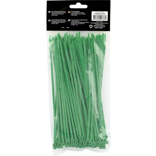 Benson 100-delige set groene kabelbinders - 3,6 x 200 mm - veelzijdig en duurzaam