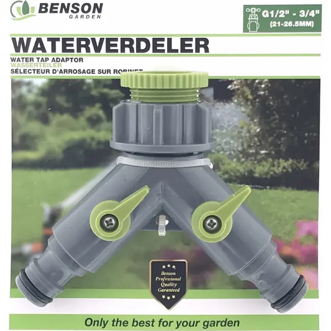 Benson Waterverdeler - Tuinslang Koppeling - 2-weg - Afsluitbaar - Grijs/Groen