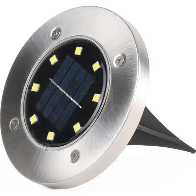 Benson Solar grondspot - modern design - spatwaterdicht - Ø12 x 11,5 cm - zilver