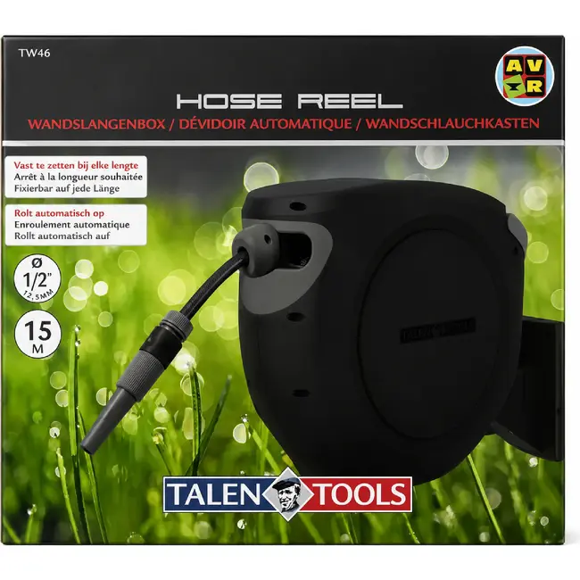Talen Tools Wandslangenbox - deluxe - Tuinslang 13 mm van 15 meter - Met muurbeugel - Automatisch oprolsysteem
