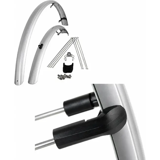 Eurofender Spatbordenset voor stadsfiets - 28 inch - zilver - kunststof - 46 mm breed