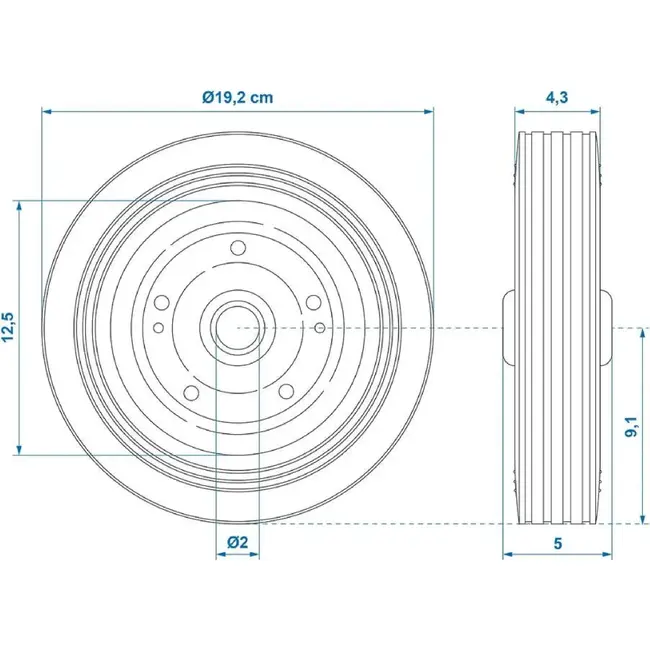 ProPlus Neuswielband - Metalen velg - Massief rubber - Ø 200 x 50 mm - 150 kg capaciteit