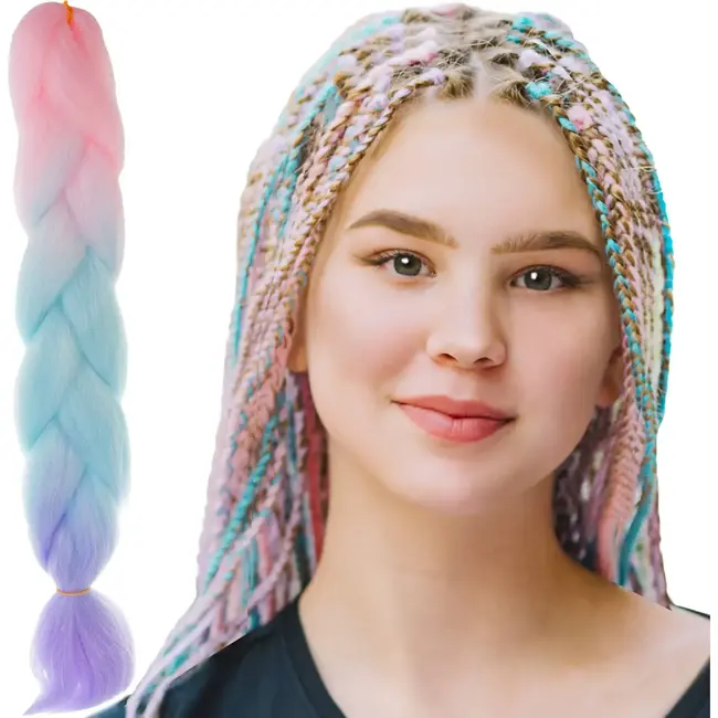 Soulima Synthetische Vlechtjes Ombre - Trendy Roze/Navy/Violet - 60 cm