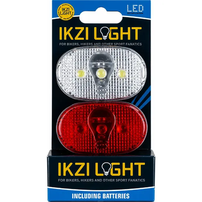 Ikzilight LED fietsverlichtingsset - wit en rood - incl. batterijen en bevestigingen
