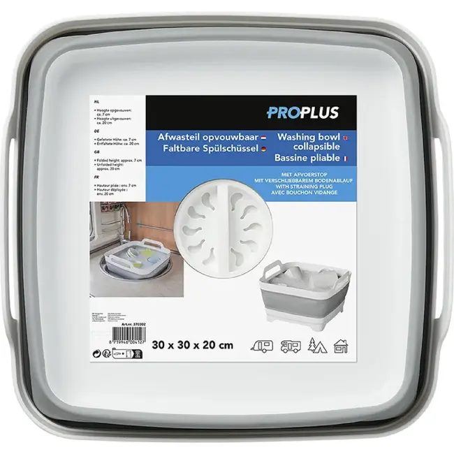 ProPlus Opvouwbare afwasteil met afvoerstop - 30 x 30 x 20 cm - Compact en ruimtebesparend