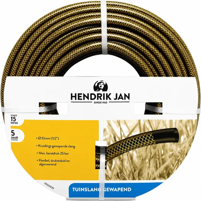 Hendrik Jan Gewapende tuinslang 15 m 13 mm, kruislings gewapend, tot 25 bar, algwerend