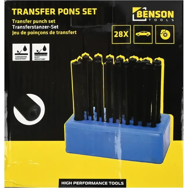 Benson 28-delige precisie ponsset - carbonstaal - 123 mm - zonder handvat - kunststof standaard
