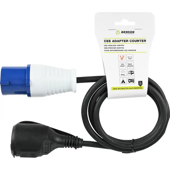 Benson verloop contra 1,5 mtr - 250 V - 2P+E - 3680 W