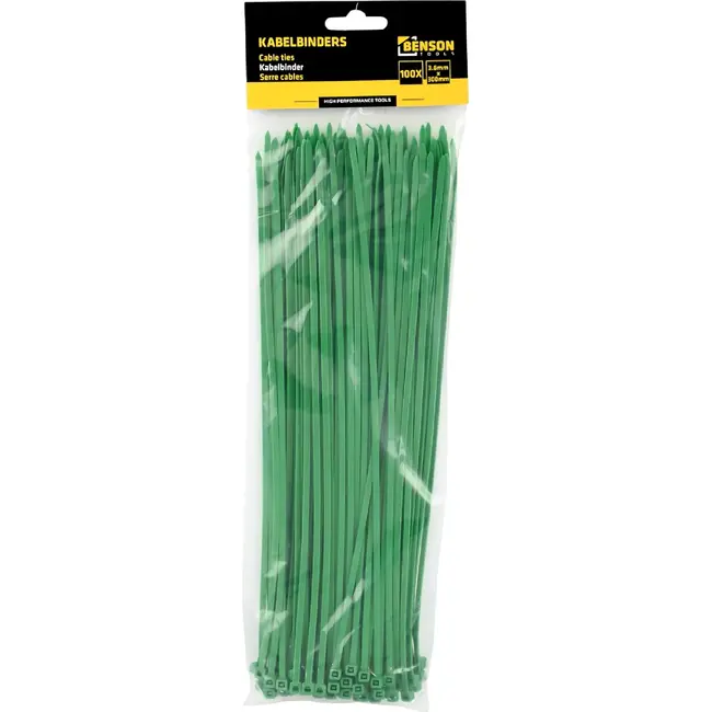 Benson Groene kabelbinders - 300 mm - set van 100 stuks - veelzijdig gebruik