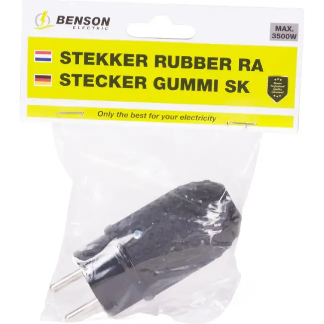 Benson Stekker met randaarde - IP44 - robuust rubber - zwart - 3500 watt