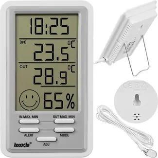 Izoxis Digitaal Weerstation met Binnen en Buiten Thermometer Hygrometer LCD Display 14,5 x 8 x 2,4 cm