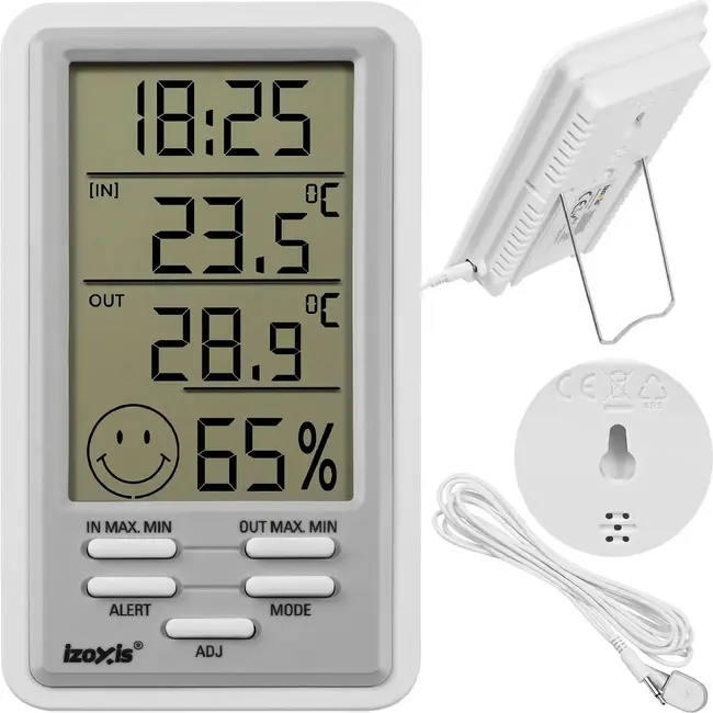 Izoxis Digitaal Weerstation met Binnen en Buiten Thermometer Hygrometer LCD Display 14,5 x 8 x 2,4 cm