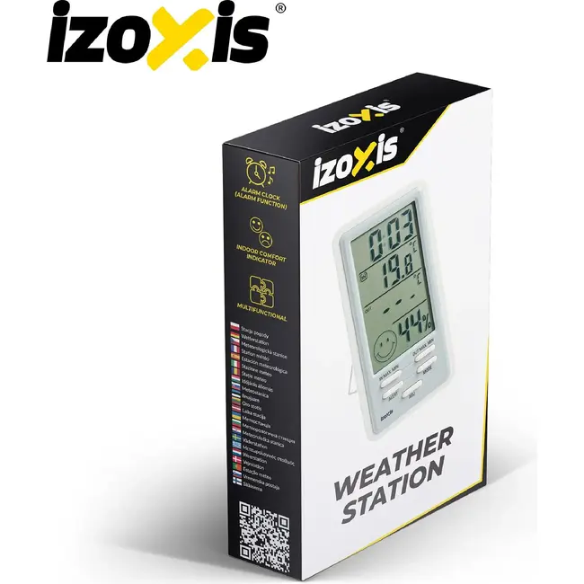 Izoxis Digitaal Weerstation met Binnen en Buiten Thermometer Hygrometer LCD Display 14,5 x 8 x 2,4 cm
