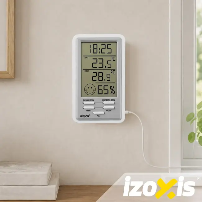 Izoxis Digitaal Weerstation met Binnen en Buiten Thermometer Hygrometer LCD Display 14,5 x 8 x 2,4 cm