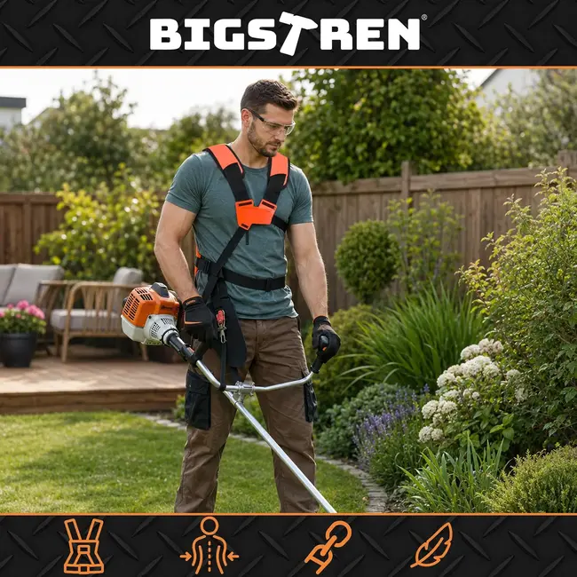 Bigstren Verstelbare Draagriemen voor Bosmaaier met Ergonomisch Harnas en Heupriem 75 tot 135 cm