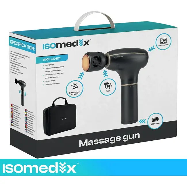 Isomedix Massagepistool met Warm Koud Kop, 30 Snelheden, 7 Massagekoppen en Draagtas voor Spiermassage