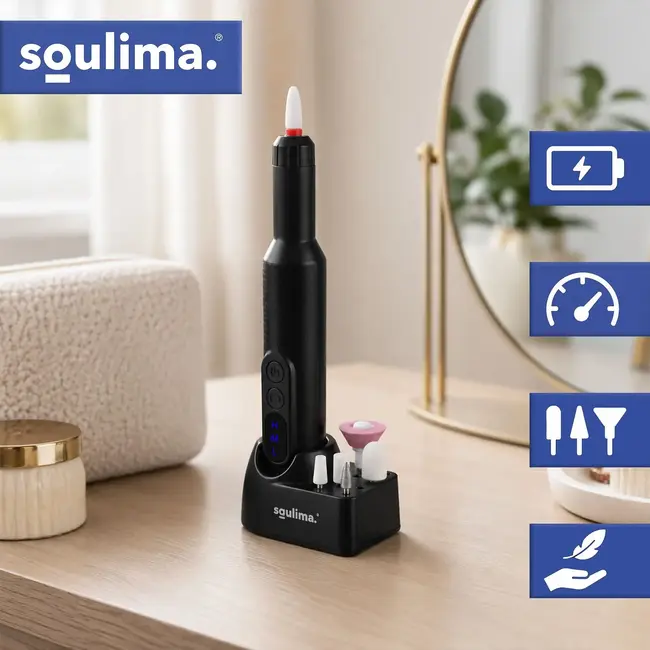 Soulima Draadloze Nagelfrees USB-C met 18.000 TPM, 6 Opzetstukken, LED Display en Oplaadstation