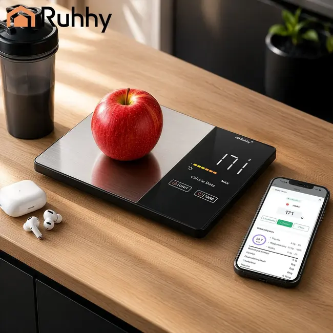 Ruhhy Bluetooth keukenweegschaal 5 kg met Fitdays-app, LED-display, tare-functie en nauwkeurigheid van 1 g