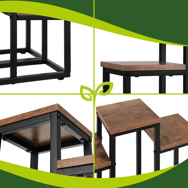 Ruhhy Staande plantenstandaard 67 cm met 6 planken, zwart metalen frame en houtlook MDF voor planten