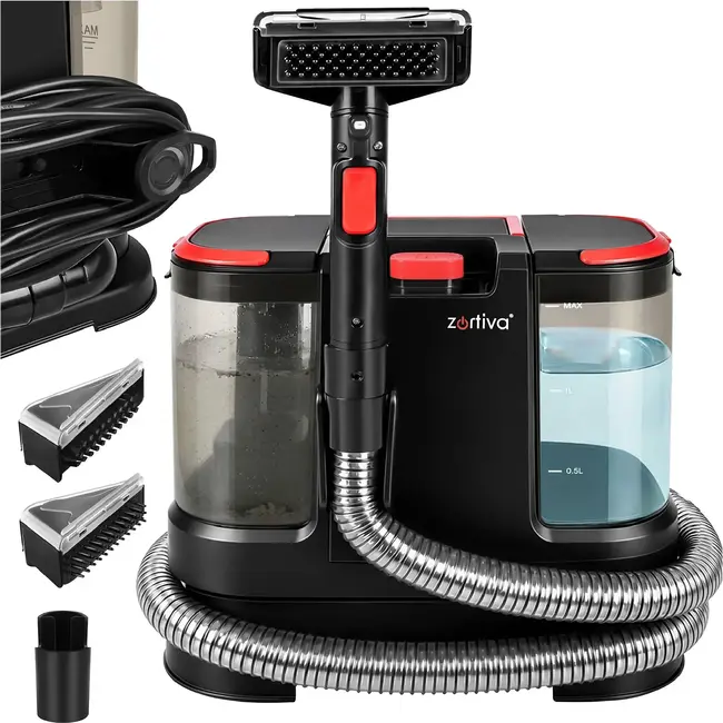 Zortiva Wasstofzuiger 800 W met 17.000 Pa, 1,8 L schoonwatertank en reiniging voor bekleding, tapijten en auto