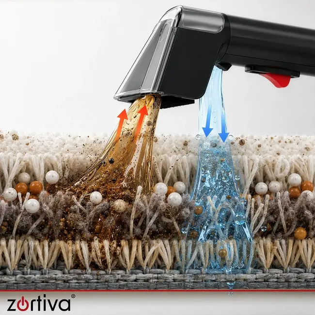 Zortiva Wasstofzuiger 800 W met 17.000 Pa, 1,8 L schoonwatertank en reiniging voor bekleding, tapijten en auto