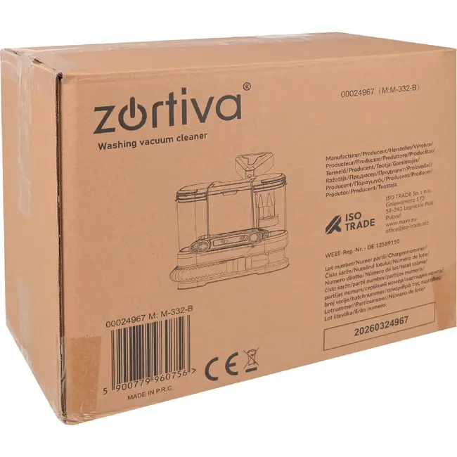 Zortiva Wasstofzuiger 800 W met 17.000 Pa, 1,8 L schoonwatertank en reiniging voor bekleding, tapijten en auto