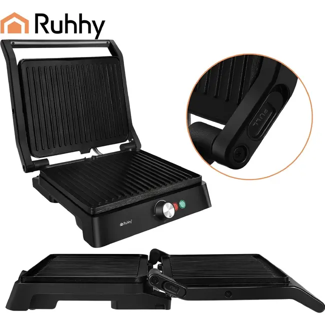 Ruhhy Elektrische contactgrill 2000 W met antiaanbaklaag, 180° tafelgrill, lekbak en temperatuurregeling