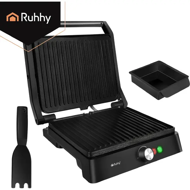 Ruhhy Elektrische contactgrill 2000 W met antiaanbaklaag, 180° tafelgrill, lekbak en temperatuurregeling