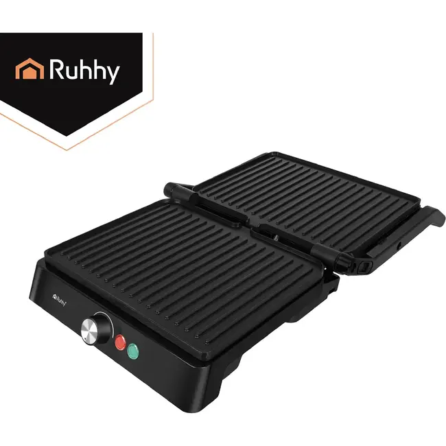 Ruhhy Elektrische contactgrill 2000 W met antiaanbaklaag, 180° tafelgrill, lekbak en temperatuurregeling
