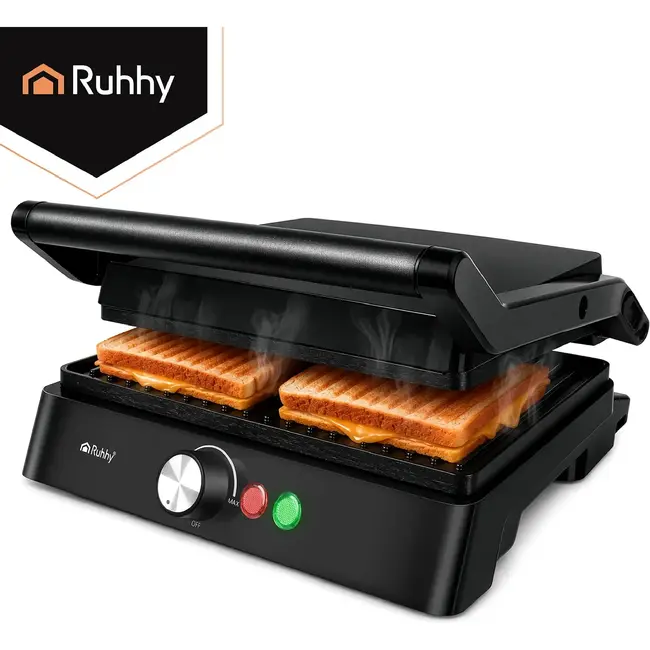Ruhhy Elektrische contactgrill 2000 W met antiaanbaklaag, 180° tafelgrill, lekbak en temperatuurregeling
