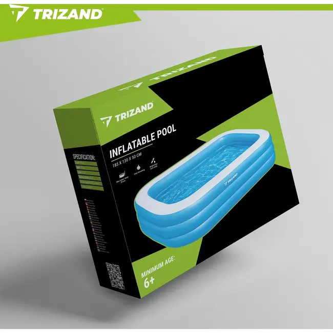 Trizand Opblaasbaar zwembad 185 x 130 x 50 cm met 350 l inhoud en 5 reparatiepleisters voor de tuin