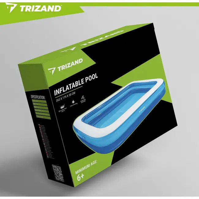 Trizand Opblaasbaar zwembad 262 x 175 x 50 cm met 700 l inhoud en 5 reparatiepleisters voor de tuin