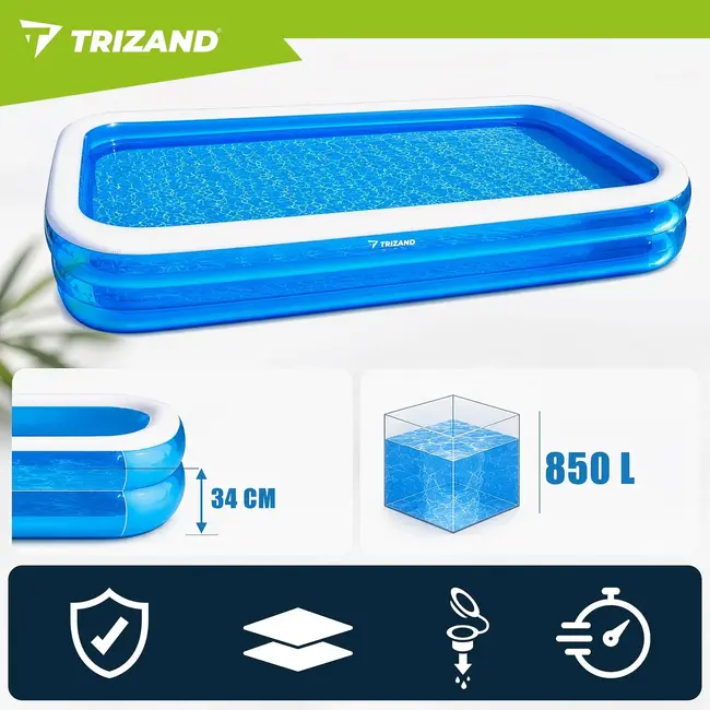 Trizand Opblaasbaar zwembad 305 x 183 x 50 cm met 850 l inhoud en 5 reparatiepleisters voor de tuin