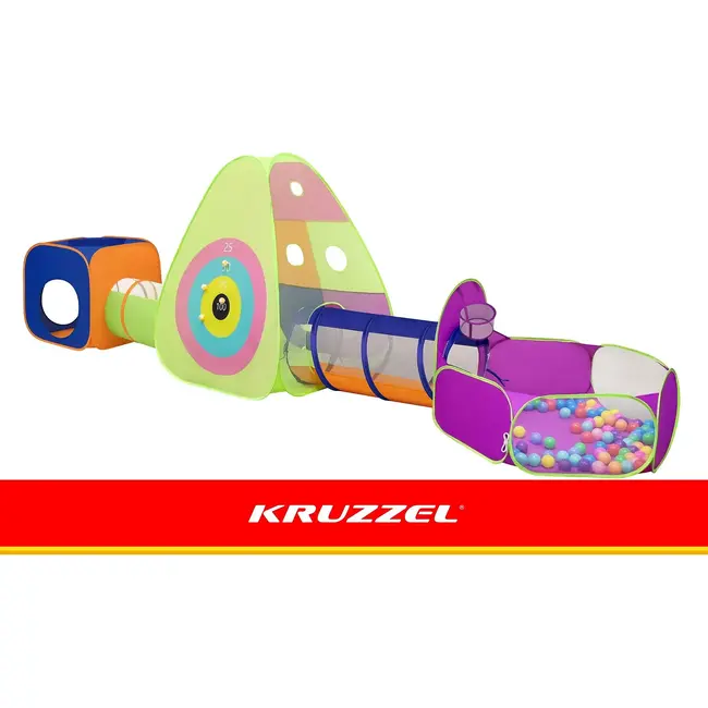 Kruzzel 5-in-1 kindertent met 3 tenten, 2 tunnels, 100 ballen en schietschijf voor binnen en buiten