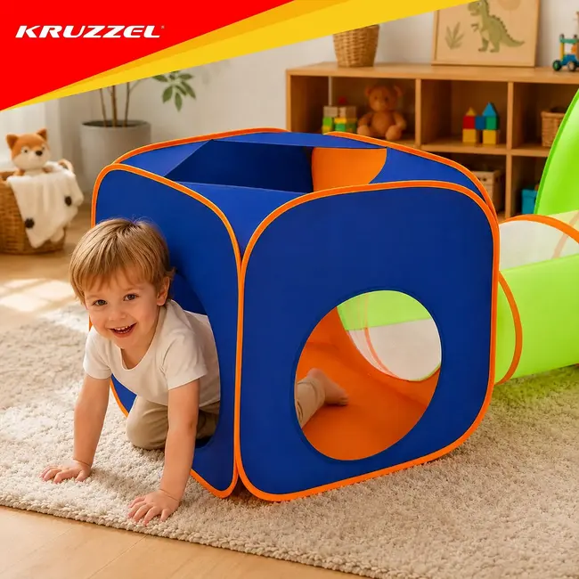 Kruzzel 5-in-1 kindertent met 3 tenten, 2 tunnels, 100 ballen en schietschijf voor binnen en buiten