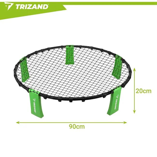 Trizand Roundnet speelset 90 cm met 3 ballen, pomp en draagtas voor tuin, strand en park
