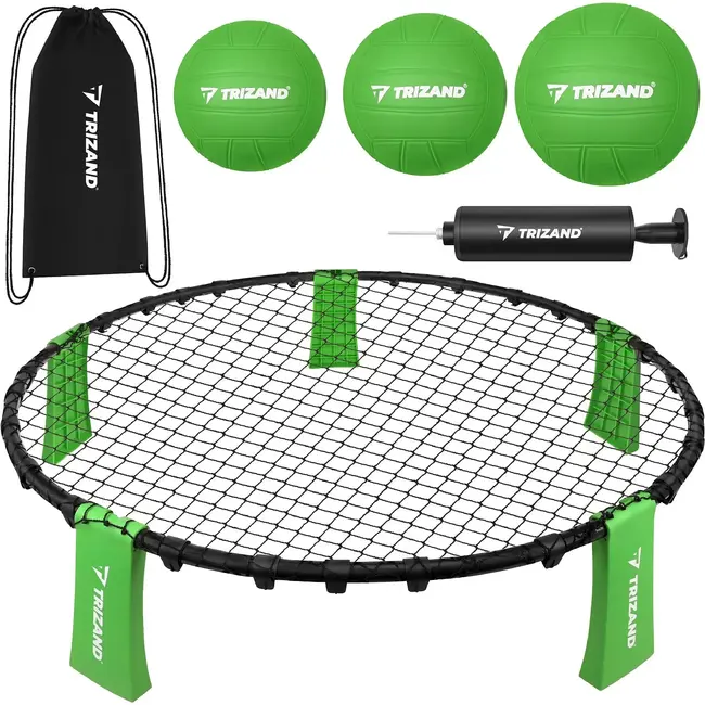 Trizand Roundnet speelset 90 cm met 3 ballen, pomp en draagtas voor tuin, strand en park