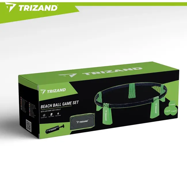 Trizand Roundnet speelset 90 cm met 3 ballen, pomp en draagtas voor tuin, strand en park
