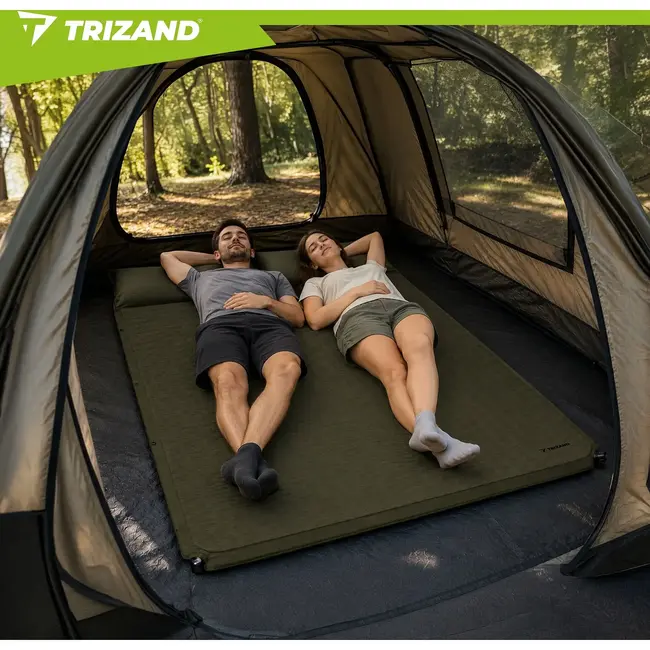 Trizand Zelfopblaasbare tweepersoons kampeermat 186 x 130 cm met transporthoes en reparatieset