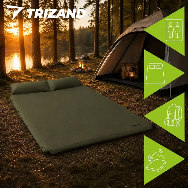 Trizand Zelfopblaasbare tweepersoons kampeermat 186 x 130 cm met transporthoes en reparatieset