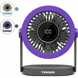 TIROSS Bureauventilator met led-display, 100 snelheden en USB-C aansluiting voor thuis en kantoor