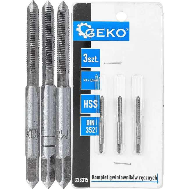 GEKO Handtapset M3 x 0,5 mm van HSS staal 3-delige set volgens DIN 352 voor nauwkeurig snijden van binnendraad