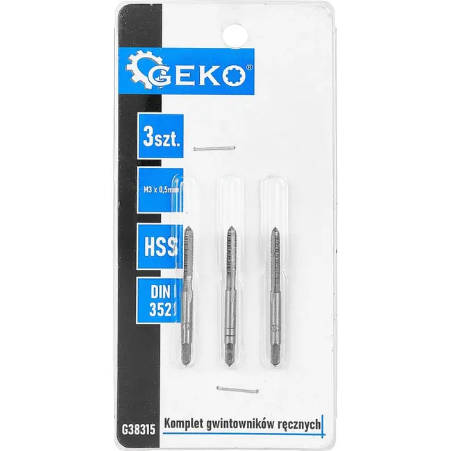 GEKO Handtapset M3 x 0,5 mm van HSS staal 3-delige set volgens DIN 352 voor nauwkeurig snijden van binnendraad