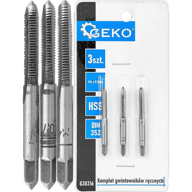 GEKO Handtapset M4 x 0,7 mm van HSS staal 3-delige set volgens DIN 352 voor nauwkeurig snijden van binnendraad