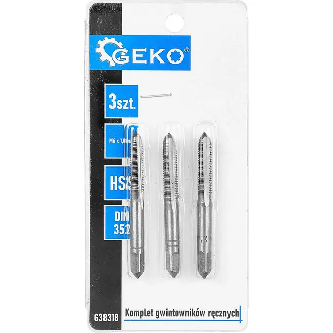 GEKO Handtapset M6 x 1,0 mm van HSS staal 3-delige set volgens DIN 352 voor nauwkeurig snijden van binnendraad