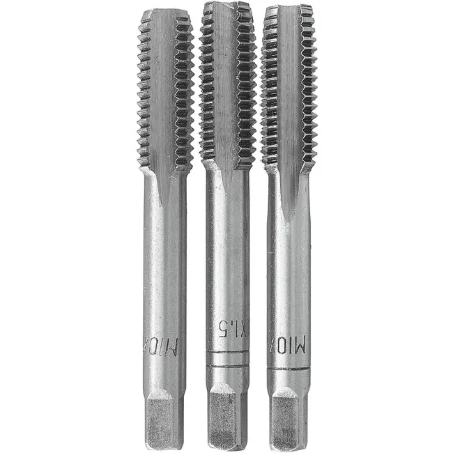 GEKO Handtapset M10 x 1,5 mm van HSS staal 3-delige set volgens DIN 352 voor nauwkeurig snijden van binnendraad