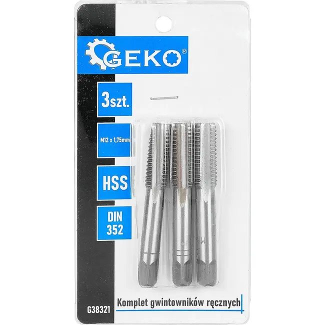 GEKO Handtapset M10 x 1,5 mm van HSS staal 3-delige set volgens DIN 352 voor nauwkeurig snijden van binnendraad