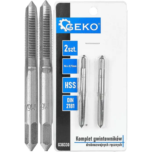 GEKO Handtapset M6 x 0,75 mm fijn draad HSS 2-delig voor binnendraad volgens DIN 2181 voor nauwkeurig draadsnijden