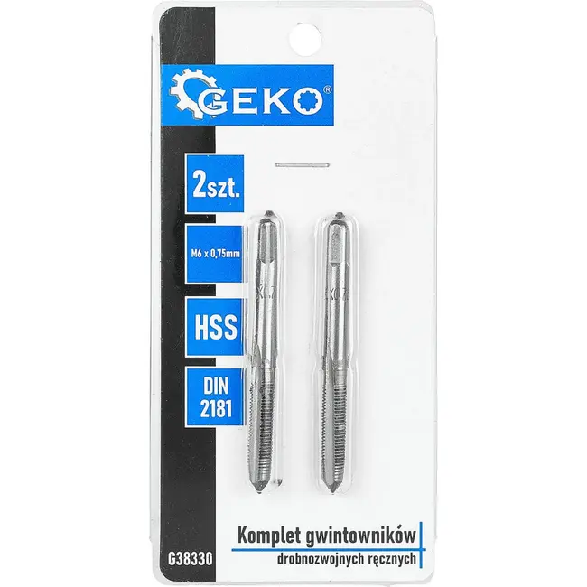GEKO Handtapset M6 x 0,75 mm fijn draad HSS 2-delig voor binnendraad volgens DIN 2181 voor nauwkeurig draadsnijden